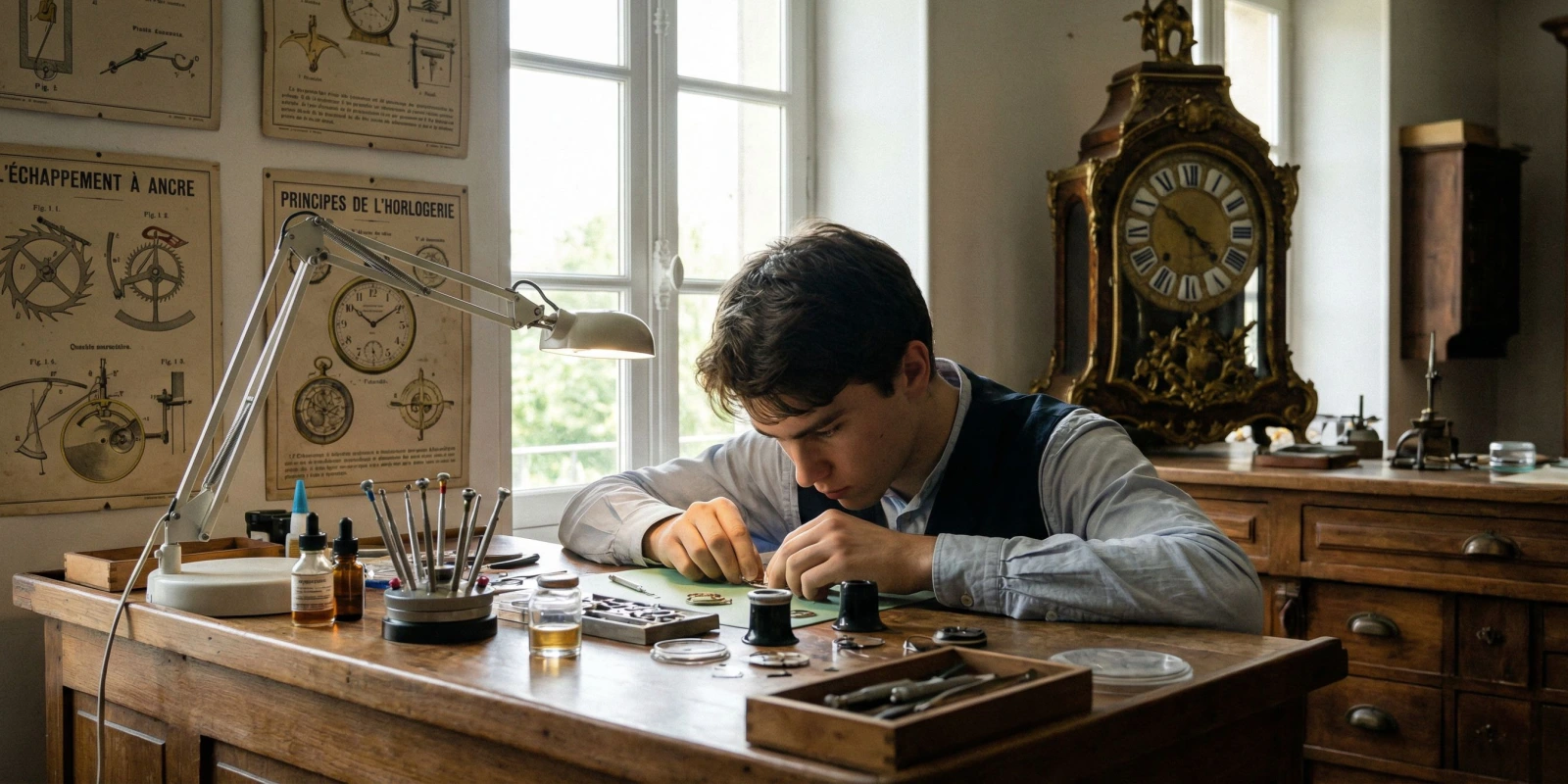 CAP Horlogerie en Alternance : Salaire, Contrat et Avantages en 2026 Apprenti horloger en formation pratique dans un atelier professionnel équipé