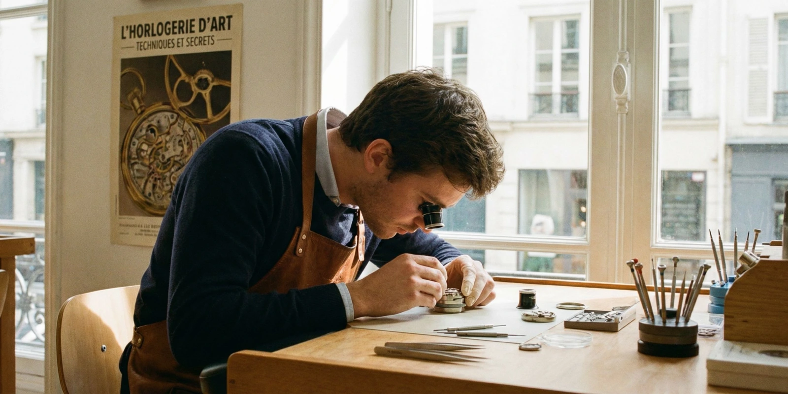 CAP Horlogerie à Paris : Les 3 Meilleurs Établissements en 2026 Élève en formation CAP Horlogerie travaillant sur un mécanisme de montre dans un atelier parisien